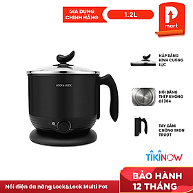 Nồi Điện Đa Năng Lock&Lock EJP316BLK (1.2 Lít), nắp kính cường lực, lòng nồi inox 304,an toàn sức khỏe - Hàng Chính Hãng