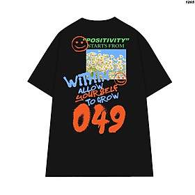 Cao cấp - Áo thun tay lỡ unisex nam nữ oversize in hình hoa và Within allow yourself to grow 049