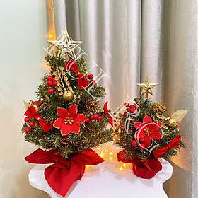 Cây thông noel mini để bàn PHỐI XANH VÀNG trang trí decor giáng sinh