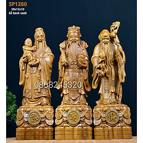 Bộ tượng phật tam đa phúc lộc bằng gỗ bách xanh thơm nức kt cao 40×12×10cm 