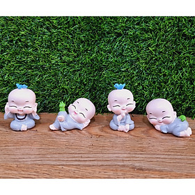 Bộ 04 tượng chú tiểu nhí áo vàng / áo lam đáng yêu - tặng kèm 50 xu vàng mini may mắn