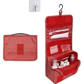 Túi đựng mỹ phẩm, đồ dùng cá nhân du lịch họa tiết sao trắng đỏ, có móc treo đứng, quai xách tặng kèm móc dán tường