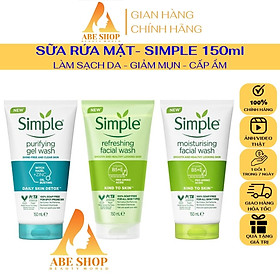 Sữa Rửa Mặt SIMPLE 150ml Mẫu Mới - Làm Sạch - Giúp Dưỡng Ẩm - Giảm Bóng Nhờn - Trông Khỏe & Mịn Màng