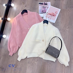 SẴN Áo len cardigan lông thỏ khuy vàng hàng chuẩn LOẠI 1