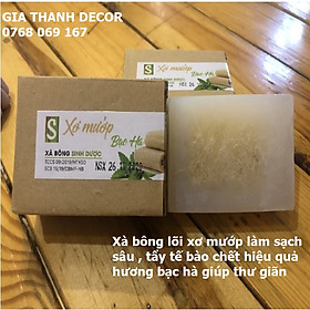 Xà Bông Xơ Mướp hương Sả / Bạc Hà (Bánh 120gr) Xà bông handmade 100% thiên nhiên chính hãng Sinh Dược, Mùi thơm đặc trưng của tinh dầu bạc hà, sả chanh chiết xuất tự nhiên giúp giải tỏa stress, tẩy da chết hiệu quả từ xơ mướp