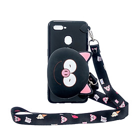 Fun For OPPO A7/F9/F9 Pro Cellphone Case Mobile Phone TPU Shell Shockproof Cover with Cartoon Cat Pig Panda Coin Purse Lovely Shoulder Starp