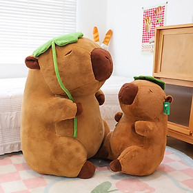 Gấu Bông Thú Nhồi Bông Capybara Đội Lá Sen Siêu Đáng Yêu 40cm