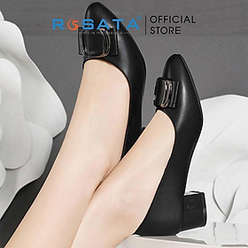Giày búp bê ROSATA RO363 mũi nhọn đính nơ xỏ chân êm ái gót đế vuông 4 phân xuất xứ Việt Nam - ĐEN