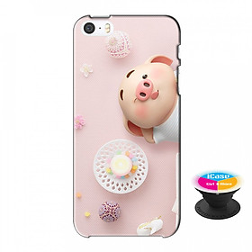 Ốp lưng nhựa dẻo dành cho iPhone 5S tặng popsocket in logo iCase - in hình Heo Con Dễ Thương