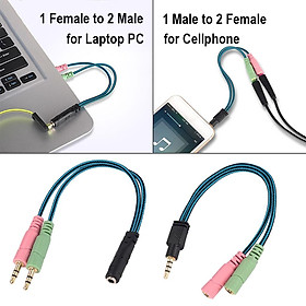2pcs 3.5mm 4 Pole Stereo Audio Y Splitter Female To Male Adapter Cable