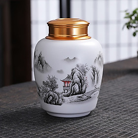 Mua Hũ đựng trà bằng sứ Tuyền Châu men ngọc vẽ tay cao cấp  nắp đồng 02 lớp siêu khít