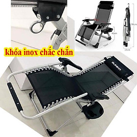 Ghế Xếp Thư Giãn 179 Tải 300 KG, Ghế Thư Giãn Khóa Kim Loại, Tặng Khay + Gối. T