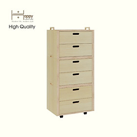 HAPPY FURNITURE , Gỗ tự nhiên , Tủ lưu trữ 6 ngăn kéo gỗ Plywood - GAMOR , THK_205 , 60cm x 40cm x 130cm DxRxC