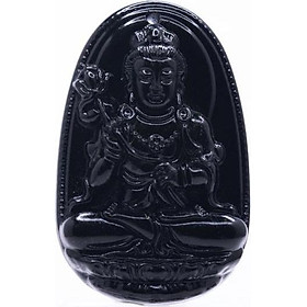 Mặt dây chuyền Đại Thế Chí Bồ Tát đá Obsidian tự nhiên - Phật Bản Mệnh cho người tuổi Ngọ - PBMOBS05 (Mặt kèm sẵn dây đeo)