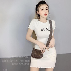 Váy đầm body nữ tay ngắn thêu chữ Barbie