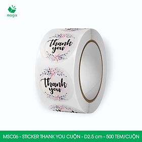 MSC06 - D2.5 cm - 1 Cuộn 500 sticker thank you tròn, nhãn dán thank you, tem dán cảm ơn