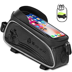 Túi chống thấm nước trên khung trước xe đạp cùng giá đỡ điện thoại-Màu đen