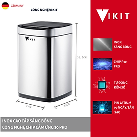 Mua Thùng rác cảm ứng thông minh loại inox cao cấp Vikit RCU01 - Trắng