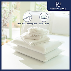 Bộ Ga Trải Giường Ru9 Cotton Percale 100% Cotton Tự Nhiên - Just White - King - 180 x 200 cm