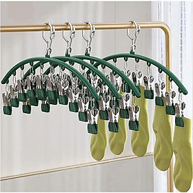 Combo 3 cái Móc treo 10 kẹp phơi đồ đa năng - Móc phơi đồ, tất, vớ, đồ lót - Móc kẹp Inox treo quần áo, gấp gọn, tiện dụng