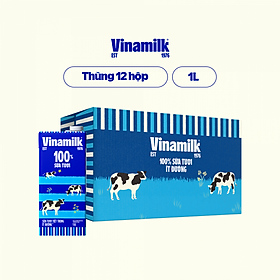 Hình ảnh Thùng 12 Hộp Sữa Tươi Tiệt Trùng Vinamilk 100% Ít Đường (1L)