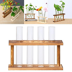 Wall Mounted Hanging Planter Test Tube Flower Vase Tabletop Glass Wooden Stand with 4 Test Tube Perfect for Propagating Hydroponic Plants Home Garden