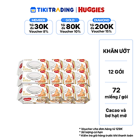 Combo 12 Gói Khăn Ướt Huggies Cacao và Bơ Hạt Mỡ (72 Miếng/ Gói)