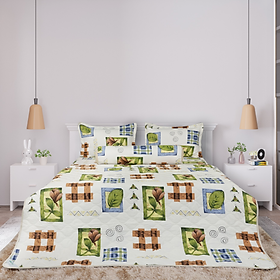 Bộ chăn drap gối Hometex cotton hoa thoáng mát, hoa văn phong phú - C