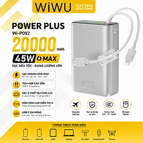 Mua Pin dự phòng WIWU PowerPlus PD 3.0 45W 20.000mAh tích hợp cáp USB-C & L(iP) sạc nhanh cho iPhone iPad Laptop Macbook - sạc nhanh ổn định  tối ưu hiệu suất  Chuẩn an toàn 3C / CCC / CE / RoHS   Thiết kế nhỏ gọn  cao cấp - hàng nhập khẩu