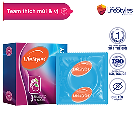 Bao cao su LifeStyles Mixed Berry Hương dâu 3 loại làm từ cao su thiên nhiên cao cấp ( 3 bao / Hộp ) - Xuất xứ Úc ( Hàng Chính Hãng ) 