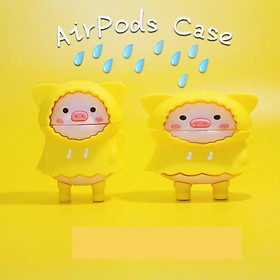 Bao Case Ốp dành cho Airpods 1/2, Airpods Pro heo mặc áo mưa kute silicon 3d cao cấp