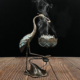Mua LƯ XÔNG TRẦM HẠC TIÊN NGẬM HOA SEN CỠ TRUNG CAO 19cm