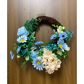 Mua Vòng hoa giả treo cửa - đường kính 35 đến 45 cm - hoàn thiện y hình - Cây giả  hoa lụa Decor trang trí nhà cửa - Vòng hoa xanh