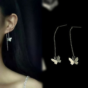 Đôi bông tai unisex dáng đứng phối cánh bướm cá tính xịn xò