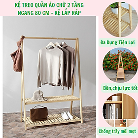 Mua Kệ treo quần áo chữ A 2 tầng ngang 80 cm bằng gỗ cao su thiên nhiên-Gía treo đồ cứng cáp an toàn-chắc chắn