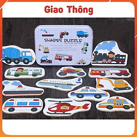 Đồ Chơi Ghép Hình Gỗ Puzzle 2 Mảnh Hộp Sắt Cho Bé Thông Minh