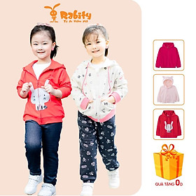 Áo khoác bé gái RABITY liền mũ hai lớp họa tiết thỏ tinh nghịch cotton và