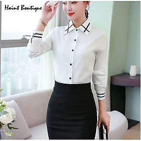 Áo sơ mi nữ cổ và tay áo phối viền phong cách S147