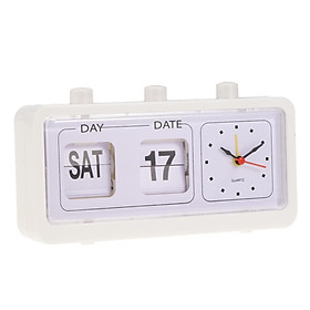 Retro Clock  Calendar Display With Date & Time Desktop Bedroom Clock White