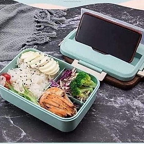 Mua Hộp cơm lúa mạch 3 ngăn chịu nhiệt chống tràn kèm thìa đũa inox