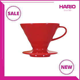 Phễu sứ pha cà phê Hario màu Đỏ (V60-VDC-02R - Kèm muỗng đo lường)