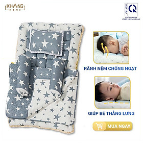 Bộ Nệm Sơ Sinh Khang Home BBS06 - 100% Cotton Thiên Nhiên - Giúp Bé Ngủ Thẳng Lưng Không Cong Vẹo Cột Sống