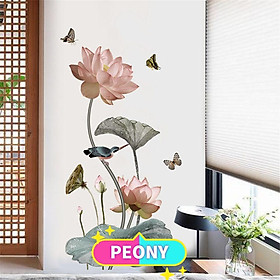 PEONY Home Decor Lotus Flower Wall Sticker Kitchen Art Mural Decal Dormitory Bedroom Living Room Self-adhesive DIY Large Vinyl