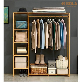 Mua TỦ QUẦN ÁO GỖ THÔNG TỰ NHIÊN BOLA 103x150 cm. TỦ TREO QUẦN ÁO ĐÔI 5 TẦNG