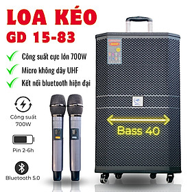 Loa Kéo Di Động GD1583 - Bass 40cm 3 Đường Tiếng Công Suất 700W, Âm Bass Siêu Căng Kèm 2 Micro UHF Cao Cấp Hàng Chính Hãng