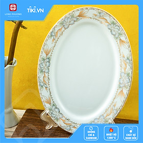 Đĩa xoài hoa họa tiết hoa dây hình bầu dục sứ trắng cao cao Long Phương