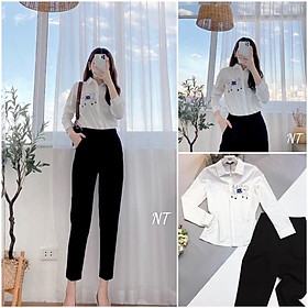 Áo sơ mi thêu hoạ tiết trâu mix quần baggy chun sau