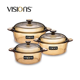 Bộ 3 nồi thuỷ tinh Visions (loại nhỏ) VS-336 - Xuất xứ từ Pháp - Hàng chính hãng