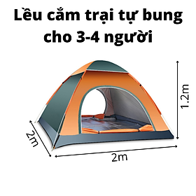 Lều cắm trại 3-4 người tự bung kích thước 2 x 2 x 1.2m nặng 1.7kg, liều cắm trại 2 cửa mini gấp gọn chống thấm dùng để đi cắm trại du lịch dã ngoại ngoài trời tiện lợi