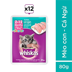 Bộ 12 túi thức ăn mèo con Whiskas vị cá ngừ 80g